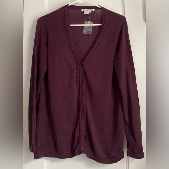 Winter Silks Long Sleeve Silk Blend V-Neck Cardigan, Size: Médium - Picture 2 of 7